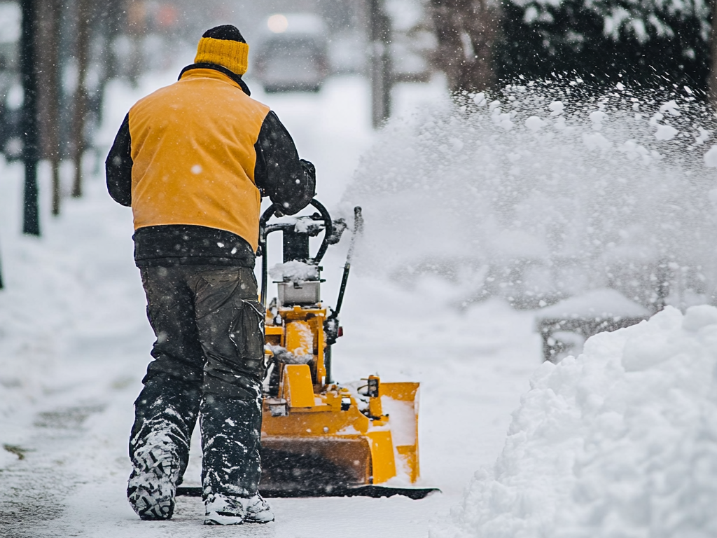 Mitarbeiter beim Schnee schieben